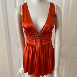 Bebe Y2K 100% genuine silk spandex blend babydoll beaded pleated top w/ studs L